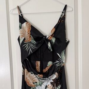 Floral Black Dress with Bow Detail
